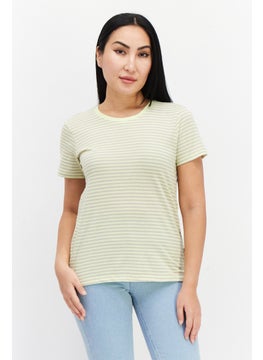 Eddie Bauer Women Round Neck Short Sleeve Stripe T-Shirt, Lime  - Image 1