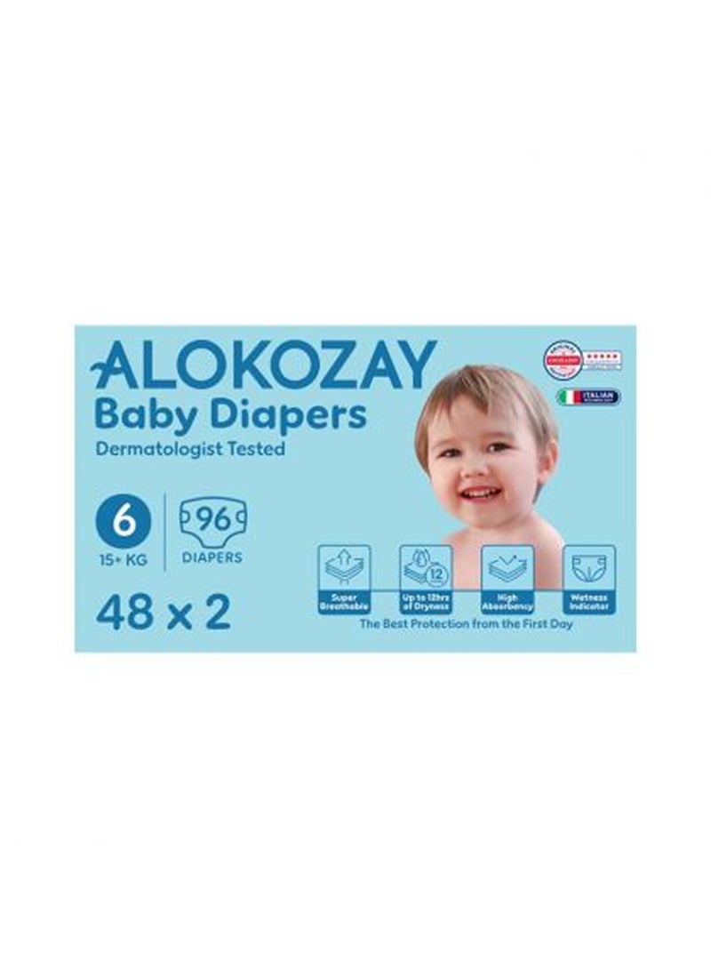 Alokozay Premium Baby Diapers - Size 6 15+ Kg 2 x 48 Diapers - Image 1