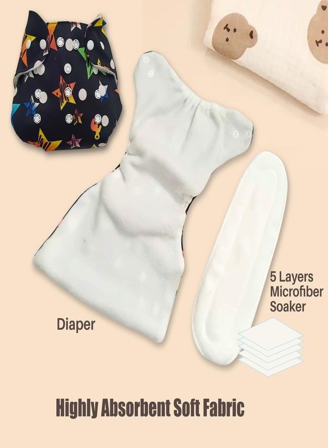 Toddlory Premium Reusable Cloth Diapers with inserts (Soakers) | Up to 5 hours of trusted leak protection with advanced 5-layer technology - designed to keep your baby’s skin healthy and happy | Unisex designs, Suitable for all babies from 0 to 2 years or 2.5 to 12.5 kgs | Rash-Free Softness | Grow-With-Me Fit | All day Comfort for the Little Explorers | Pack of 3 (3 diapers & 3 inserts) | Combo Style: Hoot Owls + Night Stars + Rainbow, 0 to 2 Years - Image 4