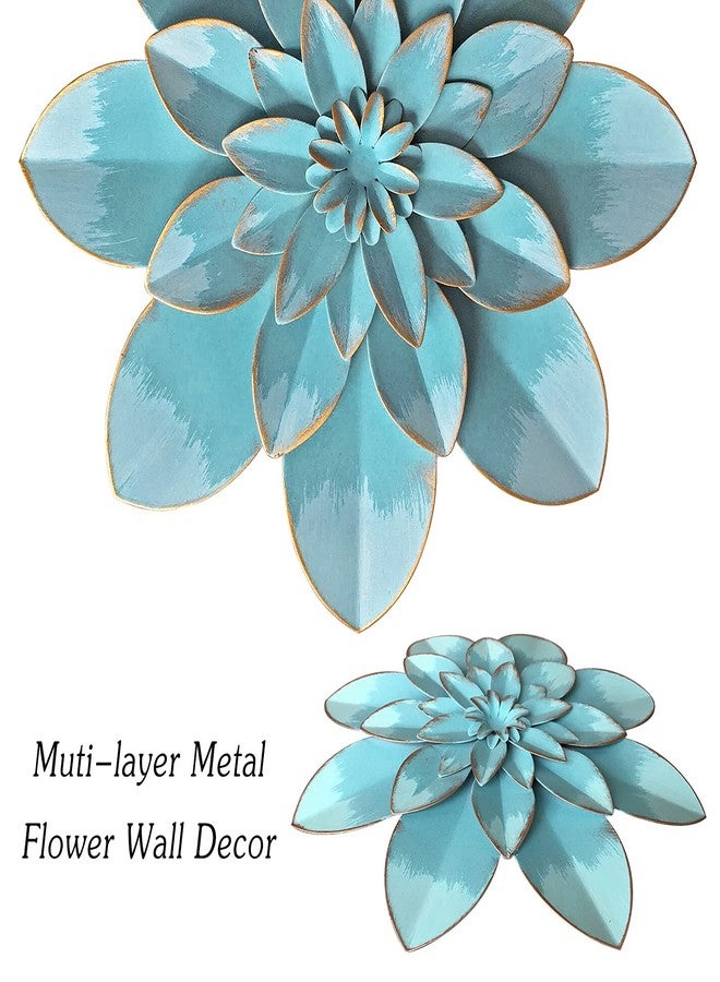 Picfarce Light Sky Blue Metal Flower Wall Art Decor, 9.5“ Rustic Modern Floral Sculpture, Distressed Hanging Home Decoration Accent Artworks for Indoor Bedroom Living Room Office Outdoor Garden Patio - Image 2