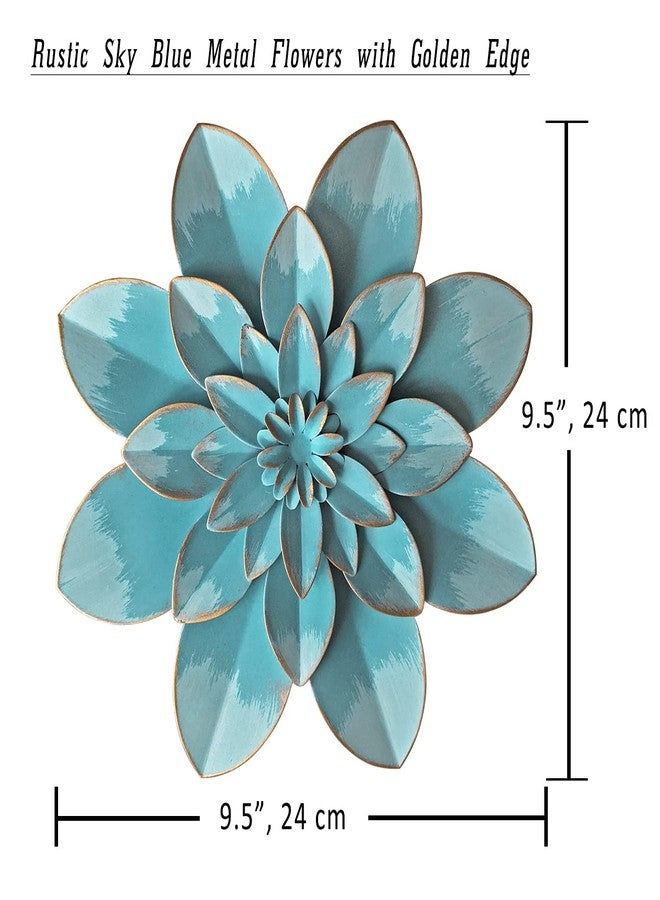 Picfarce Light Sky Blue Metal Flower Wall Art Decor, 9.5“ Rustic Modern Floral Sculpture, Distressed Hanging Home Decoration Accent Artworks for Indoor Bedroom Living Room Office Outdoor Garden Patio - Image 4