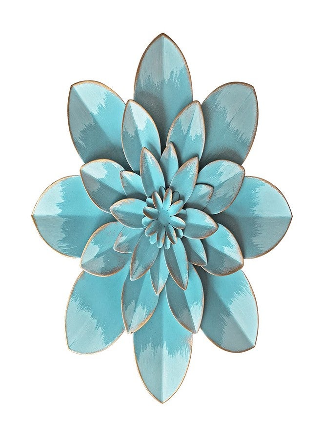 Picfarce Light Sky Blue Metal Flower Wall Art Decor, 9.5“ Rustic Modern Floral Sculpture, Distressed Hanging Home Decoration Accent Artworks for Indoor Bedroom Living Room Office Outdoor Garden Patio - Image 1