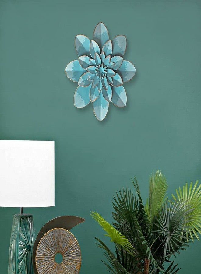 Picfarce Light Sky Blue Metal Flower Wall Art Decor, 9.5“ Rustic Modern Floral Sculpture, Distressed Hanging Home Decoration Accent Artworks for Indoor Bedroom Living Room Office Outdoor Garden Patio - Image 3