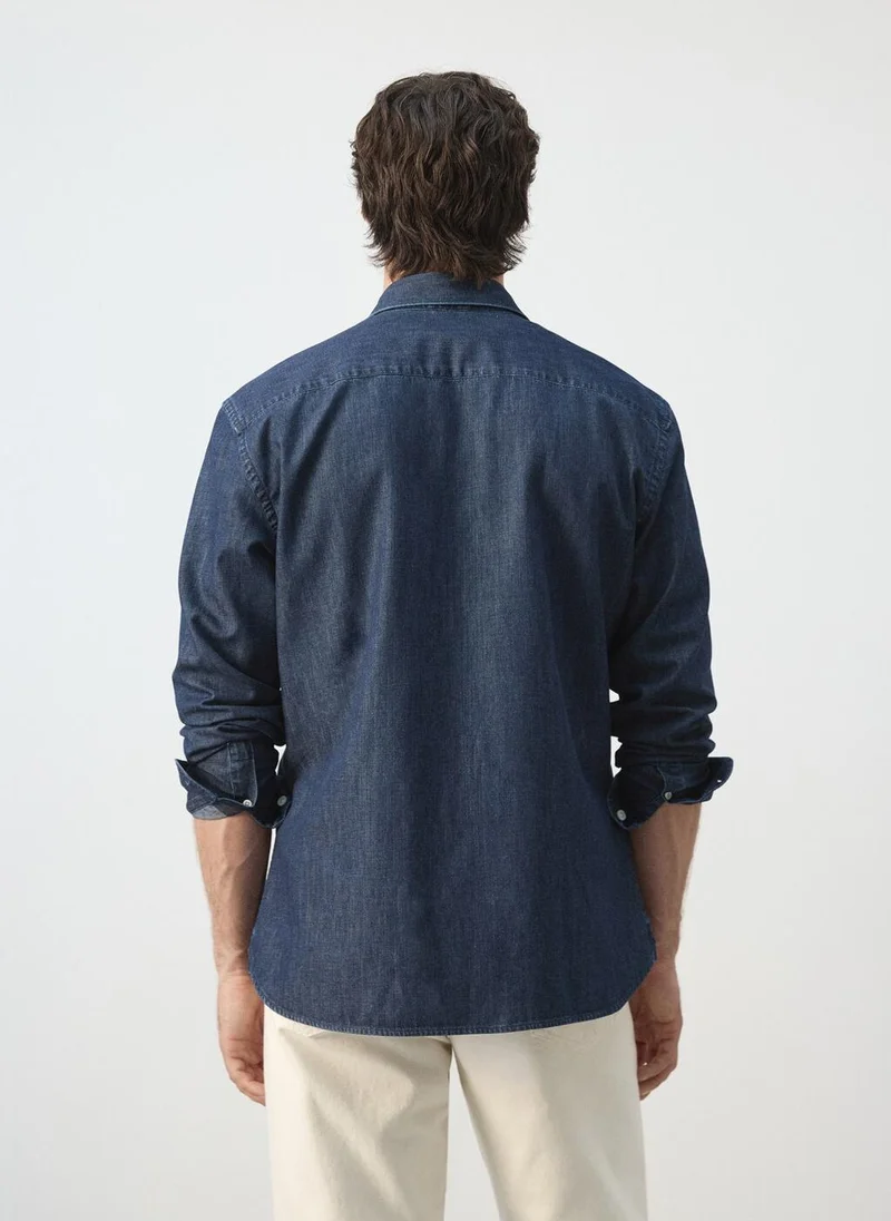 مانجو مان Regular fit denim shirt in cotton-linen