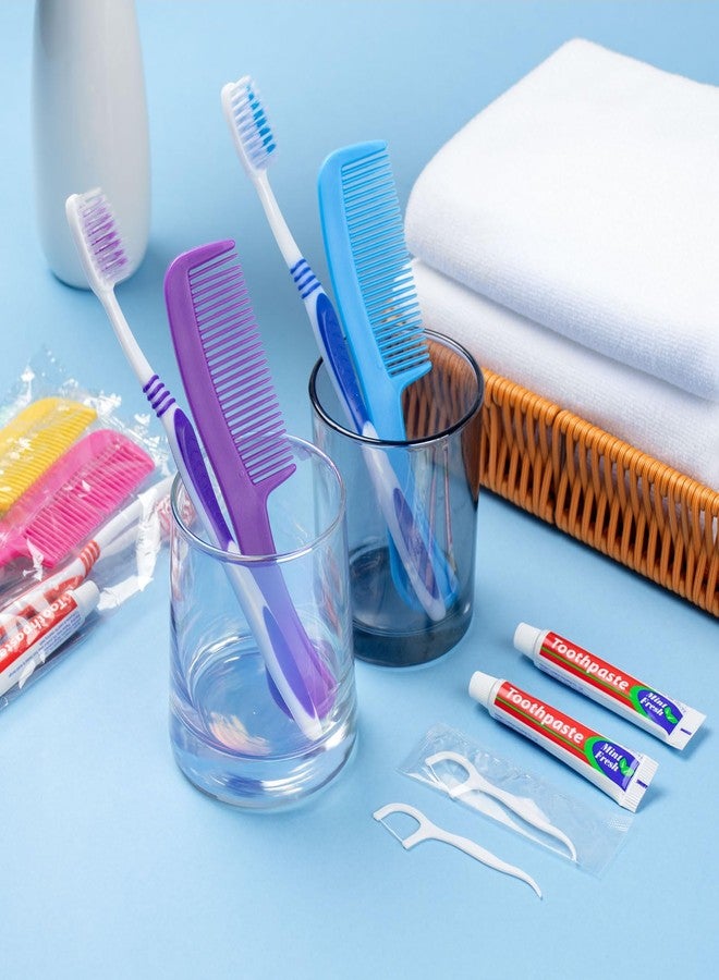 Zhjianup Travel Size Disposable Toothbrushes with Toothpaste Dental Floss Picks and Comb in Bulk, Individually Wrapped Soft Bristle Hygiene Kits, for Hotel Charity Homeless Shelter in 5 Colors (100) - Image 4