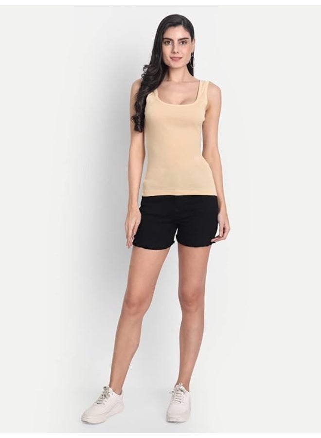 Aimly Women's Cotton Sleeveless Beige Camisole Slip Spaghetti (Pack of 2) in Beige Color - Image 5