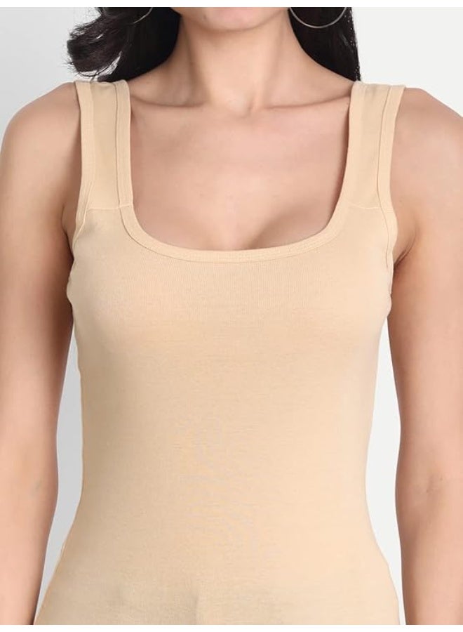 Aimly Women's Cotton Sleeveless Beige Camisole Slip Spaghetti (Pack of 2) in Beige Color - Image 3