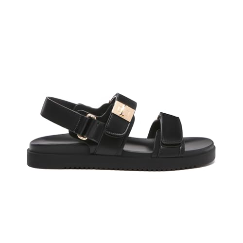 Rihero Women's Flat Sandals Comfort Adjustable Double Strap Slip on Leather Footbed Black Sandals with Back Strap Size 7 - Image 2