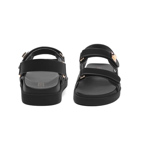 Rihero Women's Flat Sandals Comfort Adjustable Double Strap Slip on Leather Footbed Black Sandals with Back Strap Size 7 - Image 4