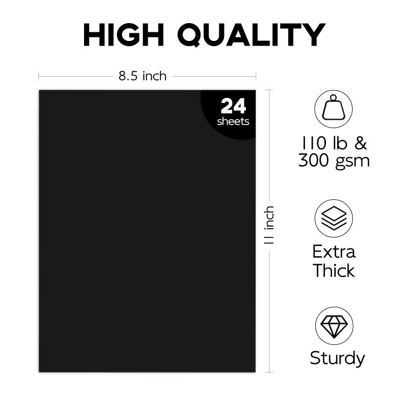 Goefun Heavyweight 110lb Cardstock Black Construction Paper, Goefun 24 Pack Black Card Stock 300GSM for Cards Making, Office Printing, Paper Crafting - Image 2