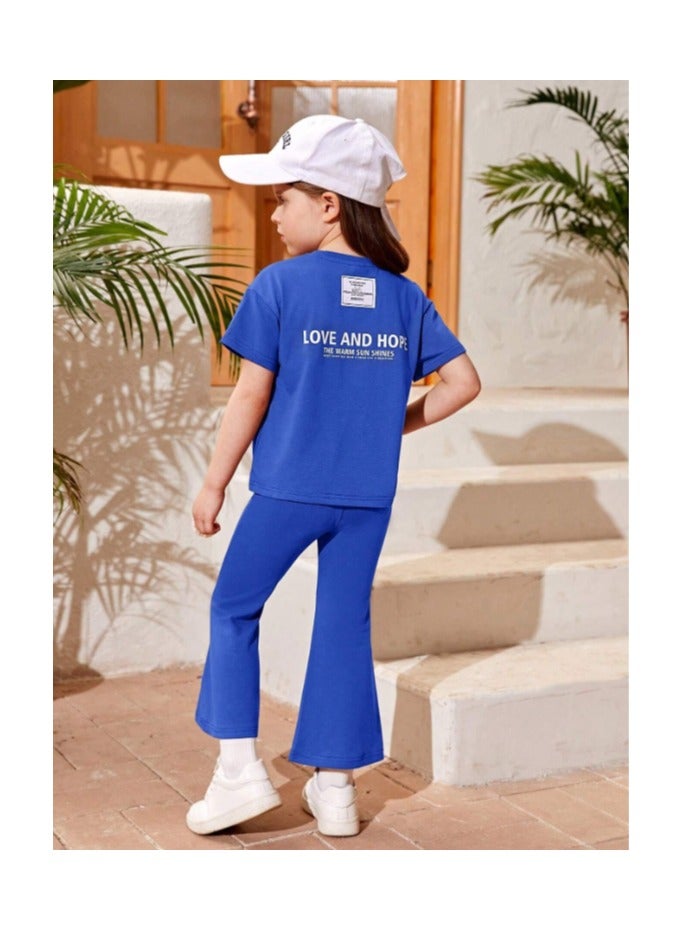 بونكا للبنات الصغار بطباعة شعار تي شيرت و بنطلون بساق واسع - Image 1