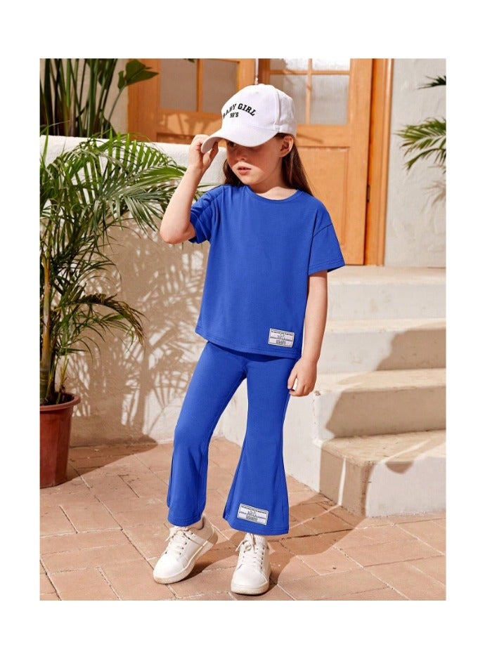 بونكا للبنات الصغار بطباعة شعار تي شيرت و بنطلون بساق واسع - Image 2