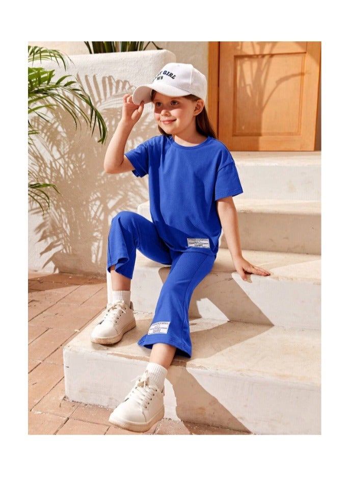 بونكا للبنات الصغار بطباعة شعار تي شيرت و بنطلون بساق واسع - Image 4