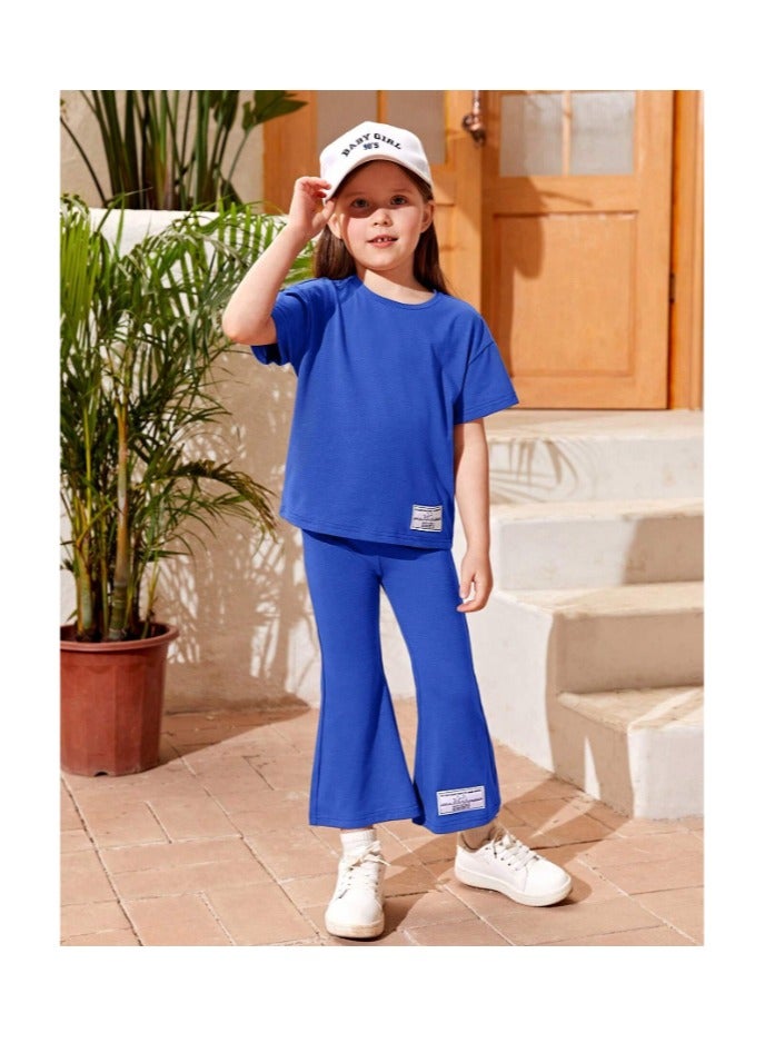 بونكا للبنات الصغار بطباعة شعار تي شيرت و بنطلون بساق واسع - Image 3