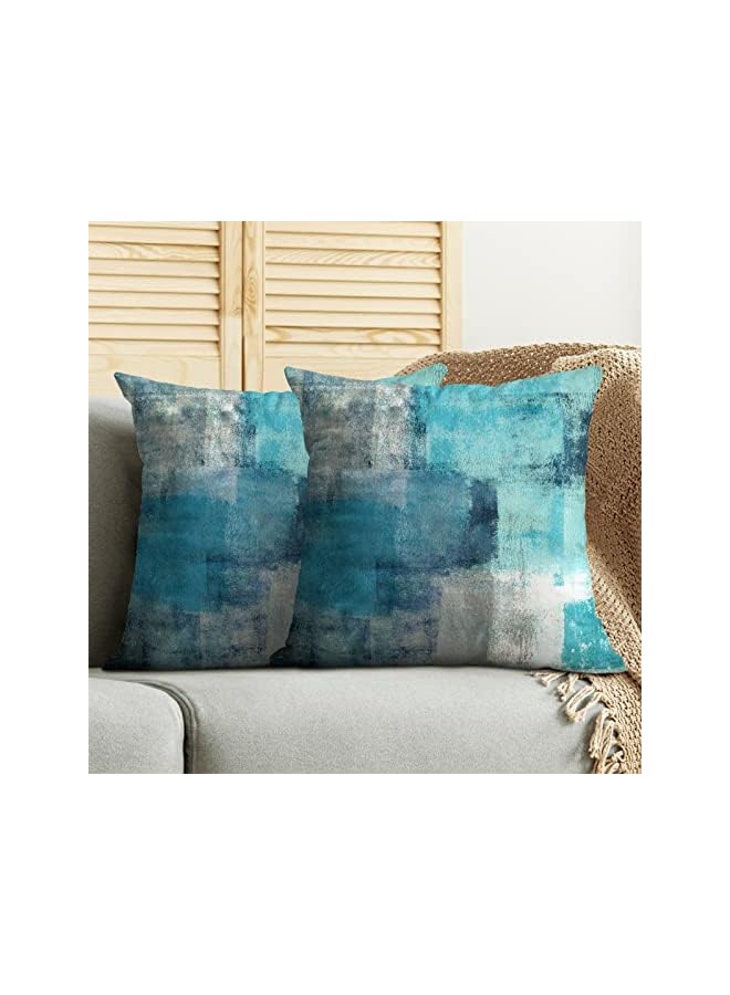 The Bros Grey Throw Pillow Covers, Teal Modern Abstract Art Painting Throw Pillows for Couch, Gray Blue Artwork Pillow Covers 18x18 Inch 2 Pcs Square Cushion Cover Gift for Couch Sofa - Image 3