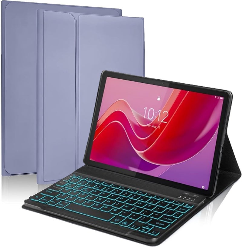 ProElite حافظة لوحة المفاتيح لجهاز Lenovo Tab M11 بحجم 11 بوصة، لوحة مفاتيح بلوتوث لاسلكية قابلة للفصل مغناطيسياً مع إضاءة خلفية ملونة بـ 7 ألوان، لافندر - Image 1