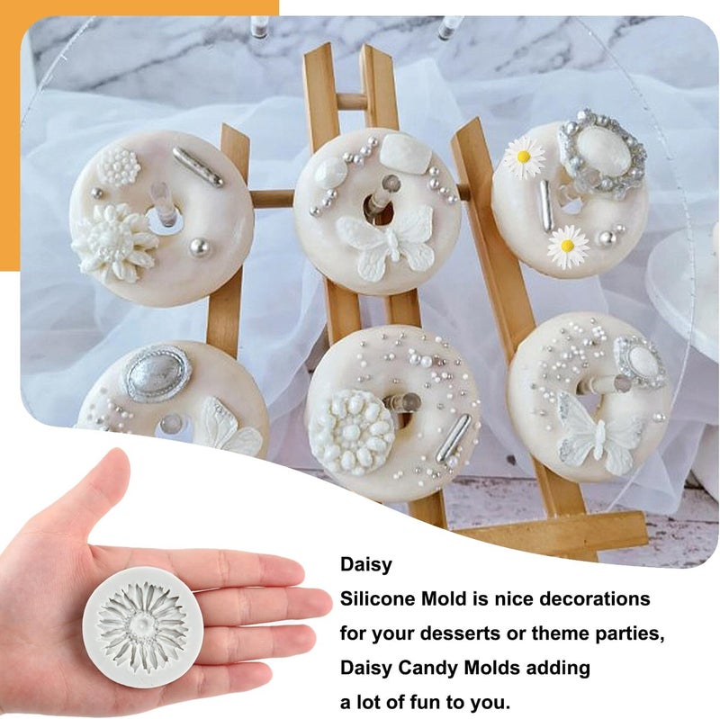 Sijiangmold Flower Silicone Fondant Molds Butterfly Daisy Rose Chrysanthemum Flower Silicone Mold For Cupcake Topper Cake Decorating Chocolate Candy Polymer Clay Gum Paste Set Of 6 - Image 3