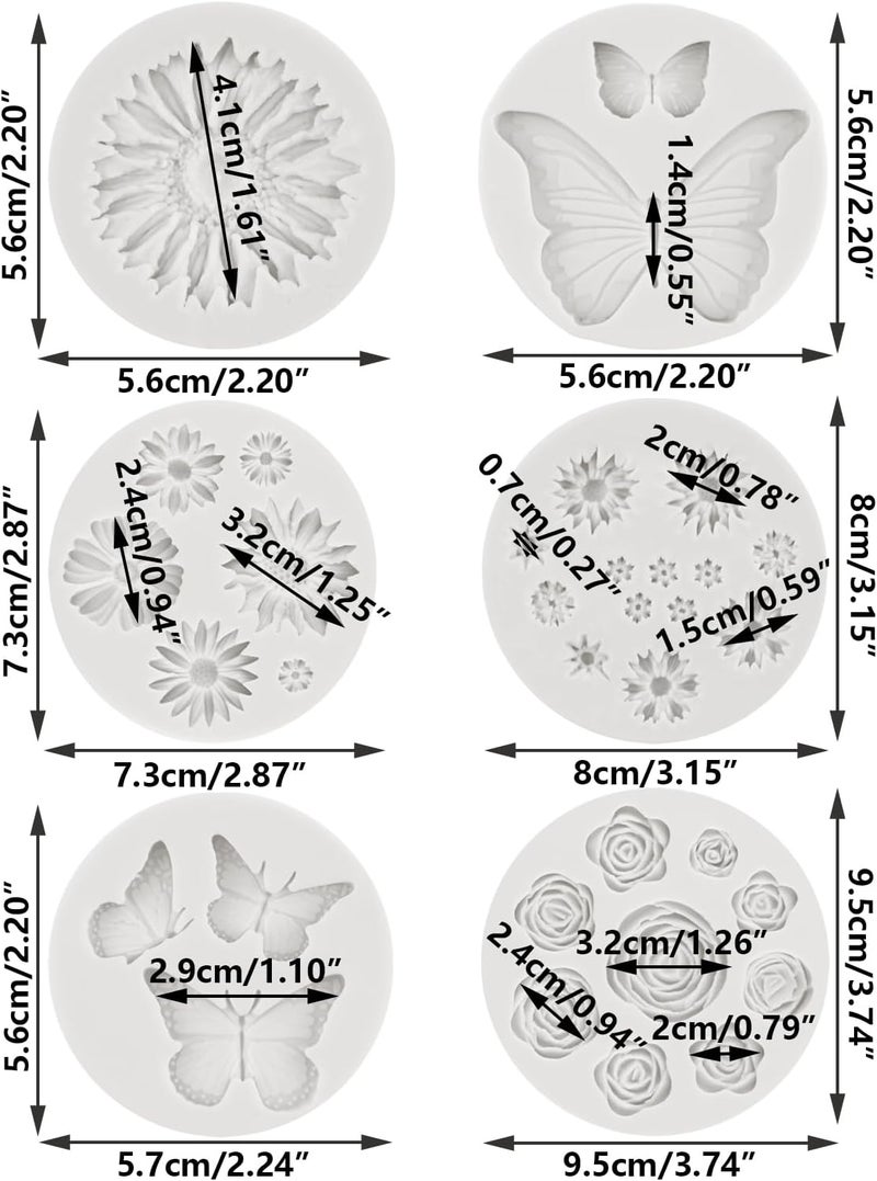 Sijiangmold Flower Silicone Fondant Molds Butterfly Daisy Rose Chrysanthemum Flower Silicone Mold For Cupcake Topper Cake Decorating Chocolate Candy Polymer Clay Gum Paste Set Of 6 - Image 2