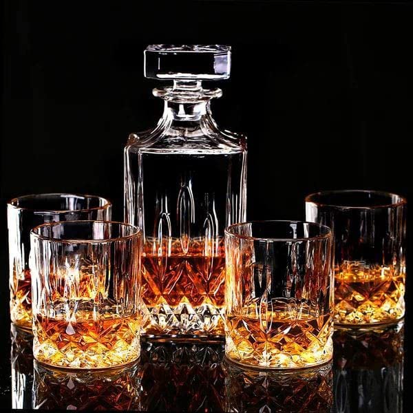 CLOTIX CLOTIX European Style Whiskey Decanter Bottle,Glass Decanter for Liquor, Whisky, Vodka, Scotch, Wine, Rum, Brandy, Champagne, Tequila, Juice (1000ML Square Decanter with 6Pcs Glass 250ML)  - Image 2