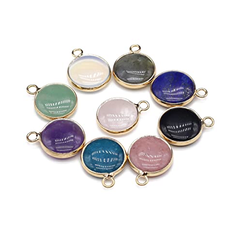 LE SKY 12 Pcs Natural Stone Pendants Round Shape Healing Chakra Polished Crystal Quartz Agate Stone Accessories for Jewelry Making Necklace Earrings - Image 1