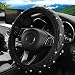 Alieemo Bling Leather Steering Wheel Cover 15 Inch AntiSlip Elastic Auto Steering Wheel Protector with Sparkling Diamond for Women Girls Universal Vehicle Decor Accessories for Most Cars Black - Image 2