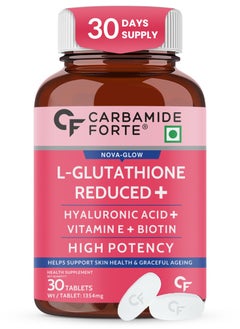 L Glutathione Reduced +  500mg Tablets For Skin Heath | L Glutathione With Hyaluronic Acid, Vitamin E, Lycopene & Biotin– 30 Veg Tablets