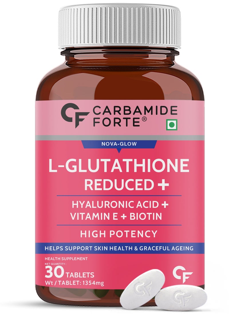 CARBAMIDE FORTE L Glutathione Reduced +  500mg Tablets For Skin Heath | L Glutathione With Hyaluronic Acid, Vitamin E, Lycopene & Biotin– 30 Veg Tablets  - Image 1
