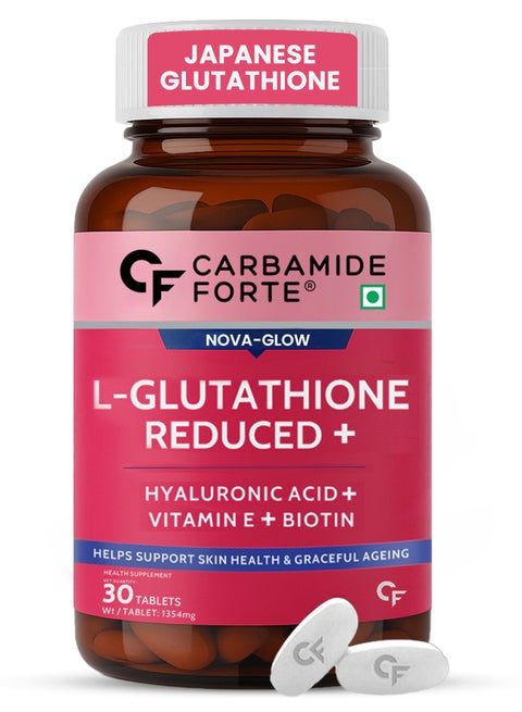 glutathione for skin tablet CARBAMIDE FORTE L Glutathione Reduced + 500mg Tablets For Skin Heath | L  Glutathione With Hyaluronic Acid, Vitamin E, Lycopene & Biotin– 30 Veg  Tablets | Best Price KSA