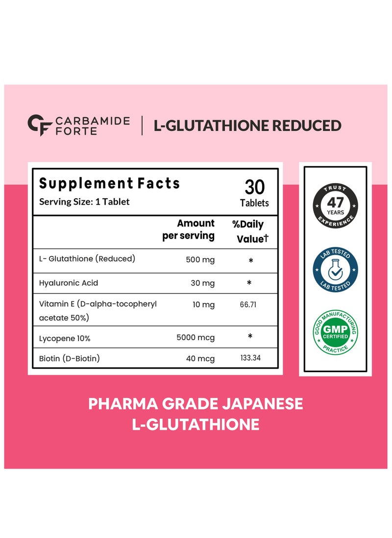 L Glutathione Reduced +  500mg Tablets For Skin Heath | L Glutathione With Hyaluronic Acid, Vitamin E, Lycopene & Biotin– 30 Veg Tablets - pzsku/ZE62EF9AB0648618730B8Z/45/_/1724230530/063942ae-80d8-49af-9e2e-429e86ed27bd