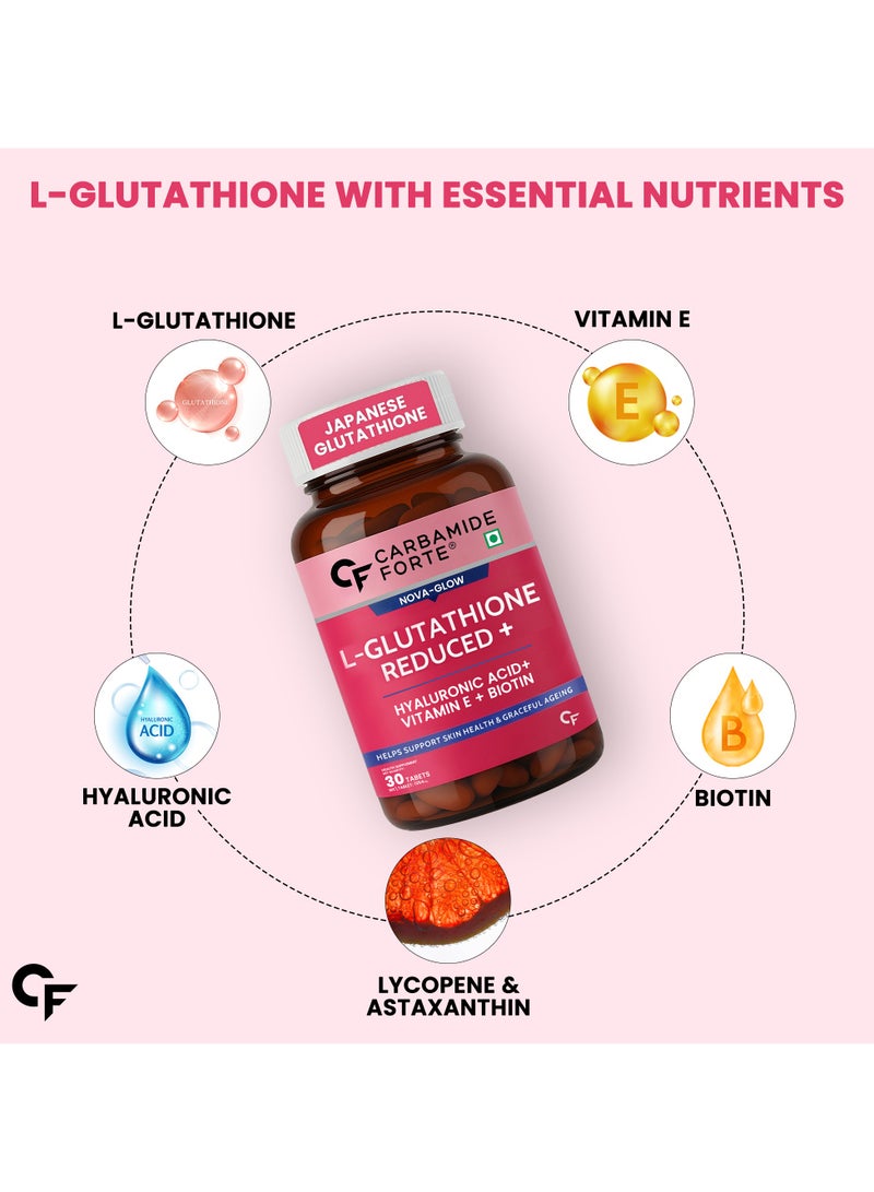 CARBAMIDE FORTE L Glutathione Reduced +  500mg Tablets For Skin Heath | L Glutathione With Hyaluronic Acid, Vitamin E, Lycopene & Biotin– 30 Veg Tablets - Image 4