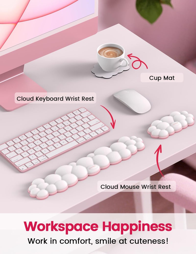 Vaydeer Cloud Keyboard Wrist Rest Set â€“ Ergonomic Memory Foam Wrist Pad for Computer, Laptop & Gaming, Non-Slip Cute Desk Accessories for Office(Keyboard Rest + Mouse Rest + Coaster) - Image 5