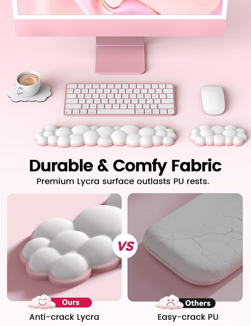 Vaydeer Cloud Keyboard Wrist Rest Set â€“ Ergonomic Memory Foam Wrist Pad for Computer, Laptop & Gaming, Non-Slip Cute Desk Accessories for Office(Keyboard Rest + Mouse Rest + Coaster) - Image 3
