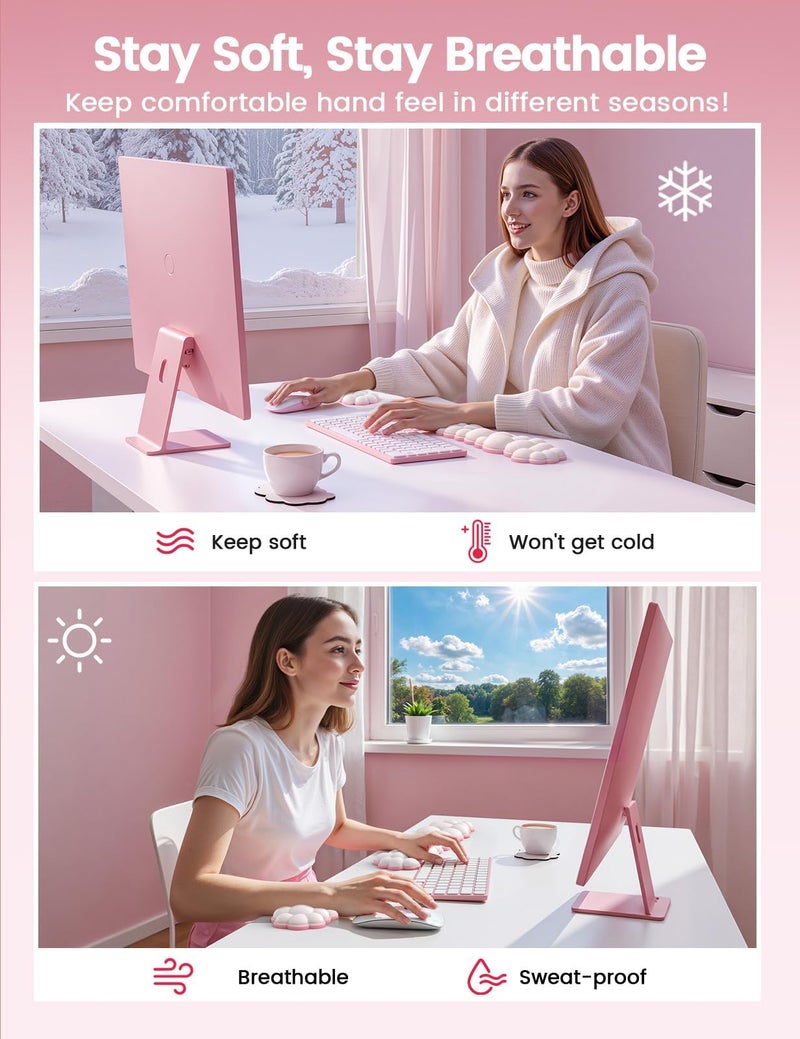 Vaydeer Cloud Keyboard Wrist Rest Set â€“ Ergonomic Memory Foam Wrist Pad for Computer, Laptop & Gaming, Non-Slip Cute Desk Accessories for Office(Keyboard Rest + Mouse Rest + Coaster) - Image 4