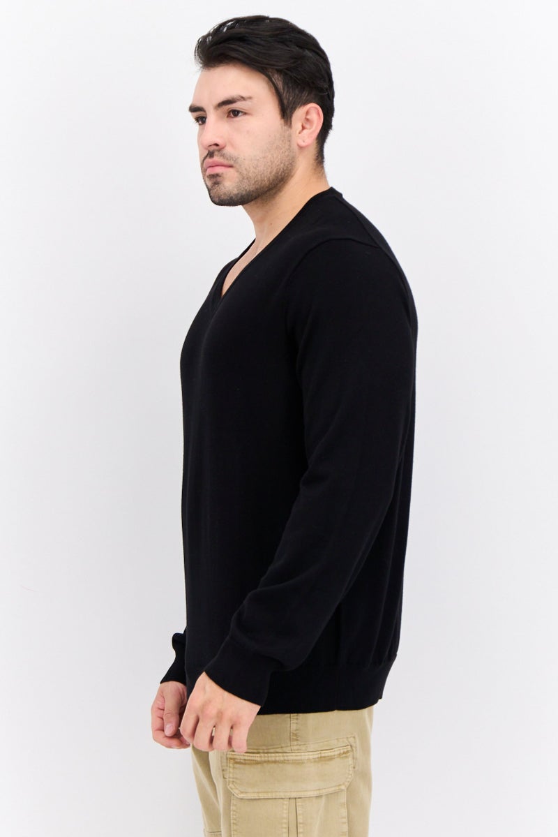 PERRY ELLIS Men V-Neck Plain Long Sleeves Sweatshirt, Black - Image 3
