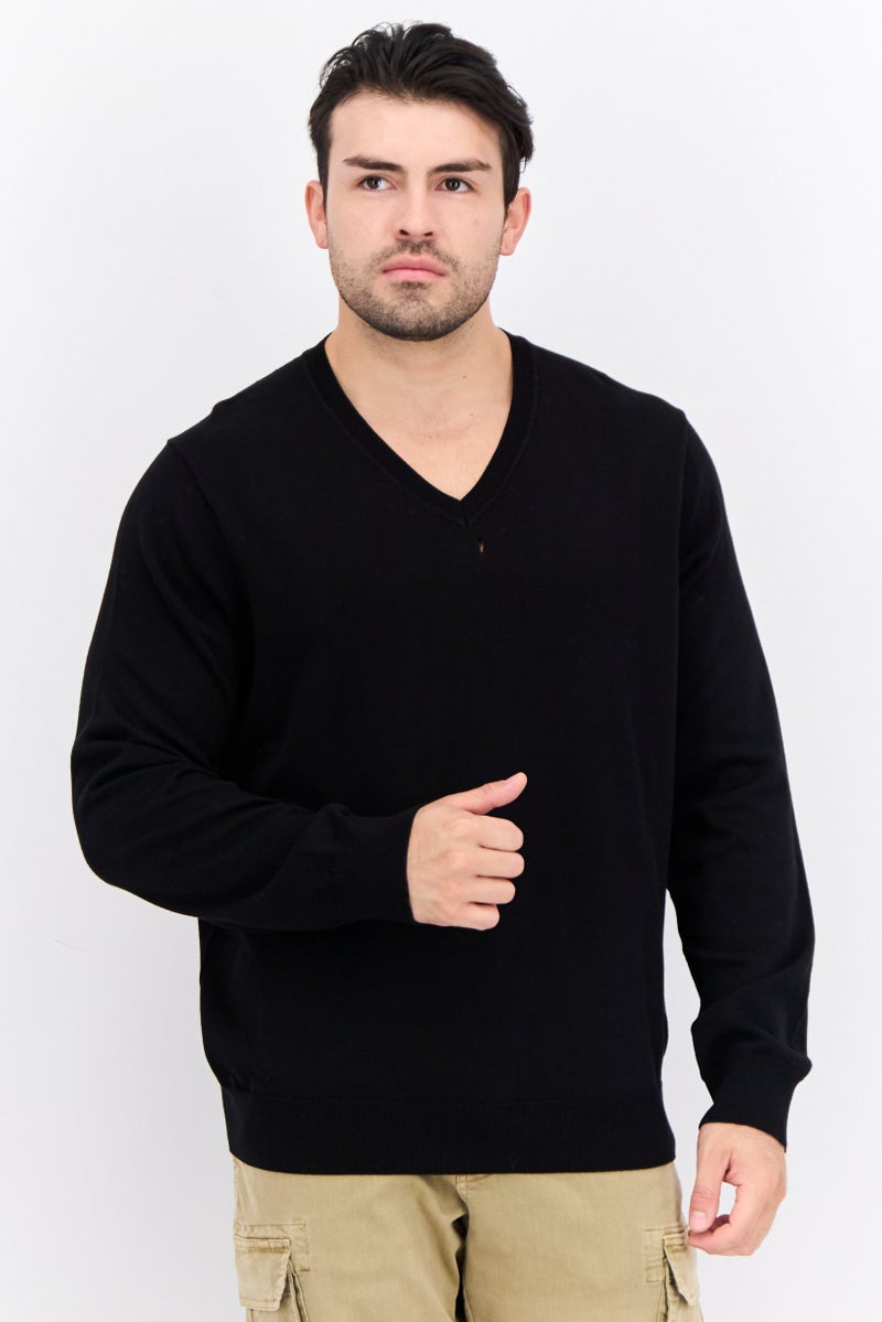PERRY ELLIS Men V-Neck Plain Long Sleeves Sweatshirt, Black - Image 1