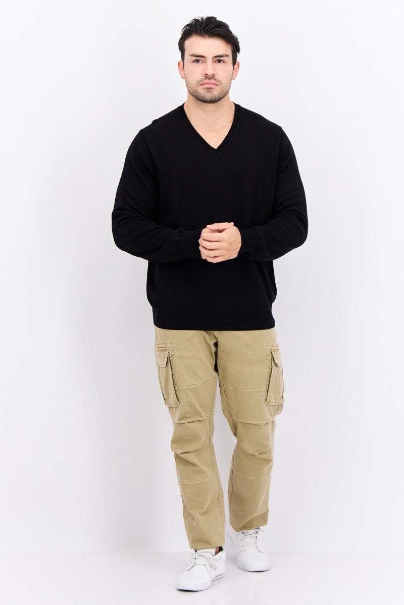 PERRY ELLIS Men V-Neck Plain Long Sleeves Sweatshirt, Black - Image 4