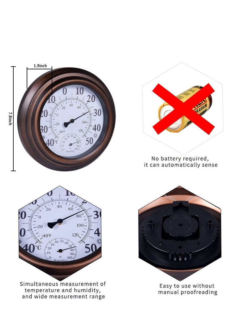 SYOSI Indoor Outdoor Thermometer Wireless - Wall Hygrometer with Stainless Steel Enclosure for Patio, Weather Hygrometer, No Battery Required Hanging Round 8" in Diameter - Image 4