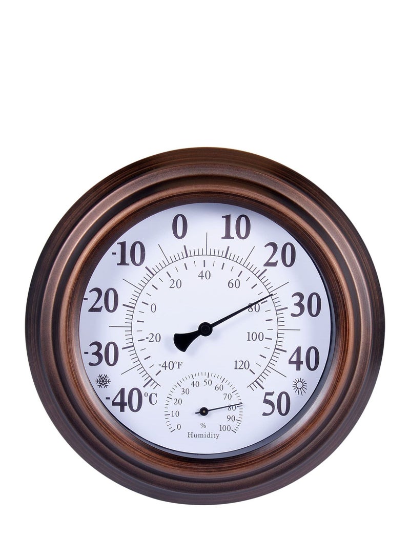 SYOSI Indoor Outdoor Thermometer Wireless - Wall Hygrometer with Stainless Steel Enclosure for Patio, Weather Hygrometer, No Battery Required Hanging Round 8" in Diameter - Image 1