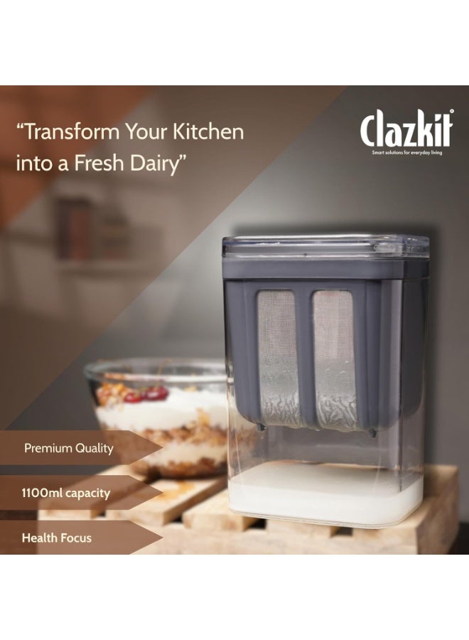 Clazkit صانعة لبن رائب معلق وزبادي يوناني سعة 1100 مل | مصفاة شبكية دقيقة مع غطاء | فاصل مصل اللبن متعدد الوظائف ومرشح للبن الرائب - Image 3