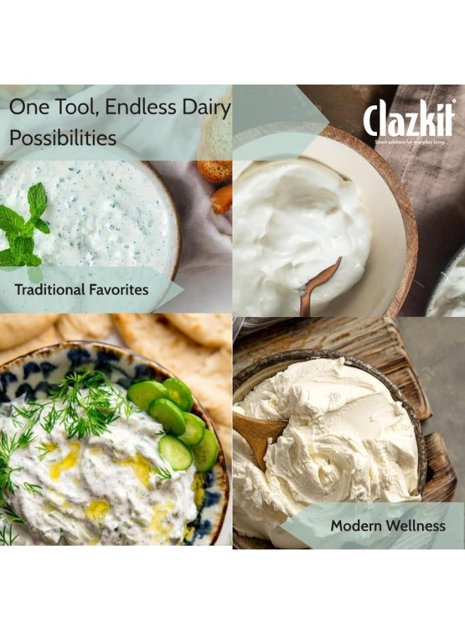 Clazkit صانعة لبن رائب معلق وزبادي يوناني سعة 1100 مل | مصفاة شبكية دقيقة مع غطاء | فاصل مصل اللبن متعدد الوظائف ومرشح للبن الرائب - Image 5