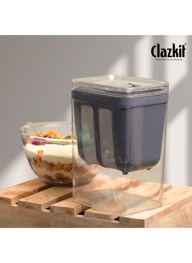 Clazkit صانعة لبن رائب معلق وزبادي يوناني سعة 1100 مل | مصفاة شبكية دقيقة مع غطاء | فاصل مصل اللبن متعدد الوظائف ومرشح للبن الرائب - Image 2