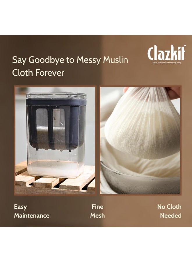 Clazkit صانعة لبن رائب معلق وزبادي يوناني سعة 1100 مل | مصفاة شبكية دقيقة مع غطاء | فاصل مصل اللبن متعدد الوظائف ومرشح للبن الرائب - Image 4