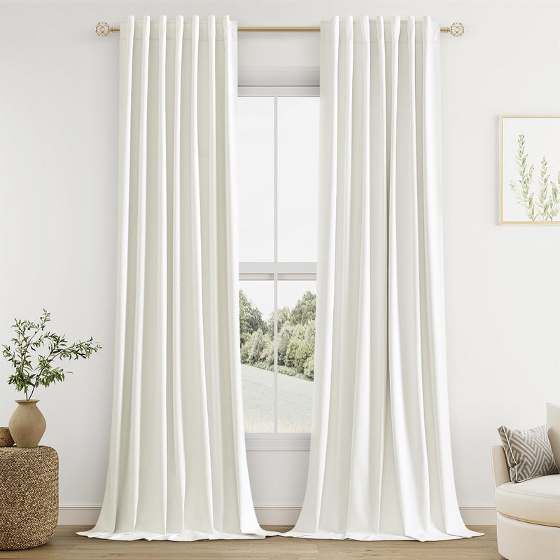 Guken Ivory 100% Blackout Curtains 84 Inch Length 2 Panels Set for Living Room Bedroom Back Tab Thermal Insulated Black Out Linen Drapes Room Darkening Window Curtains 84 Inches Long - Image 1