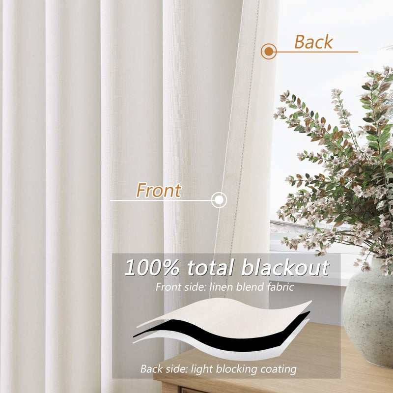 Guken Ivory 100% Blackout Curtains 84 Inch Length 2 Panels Set for Living Room Bedroom Back Tab Thermal Insulated Black Out Linen Drapes Room Darkening Window Curtains 84 Inches Long - Image 4