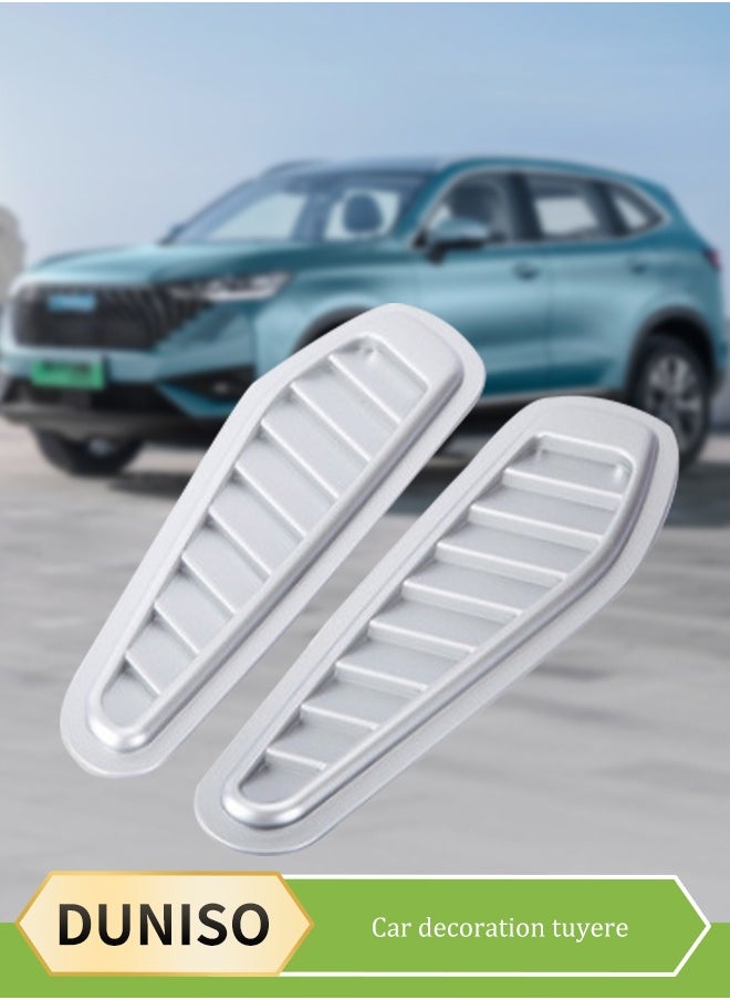DUNISO - 2Pcs Car Side Air Flow Grille Auto Side Mesh Vent Decor Fender Intake Grille Trim Ornament Exterior Hood Scoop Decorative Cover Shark Vent Trims Universal for Cars（Sliver） - Image 1