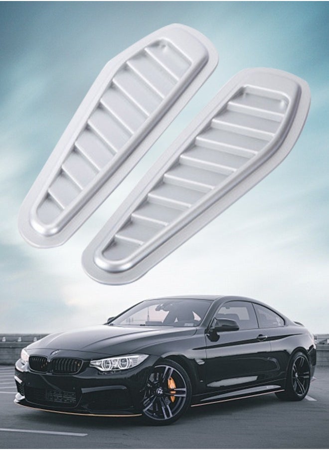 DUNISO - 2Pcs Car Side Air Flow Grille Auto Side Mesh Vent Decor Fender Intake Grille Trim Ornament Exterior Hood Scoop Decorative Cover Shark Vent Trims Universal for Cars（Sliver） - Image 1