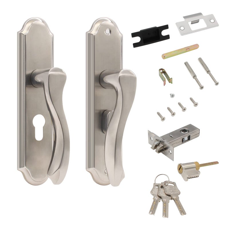 LDEXIN Front Door Lock Set Single Cylinder Handle and Deadbolt Lock Set with Door Lever 65 Screw Hole Distance Silver - Image 2