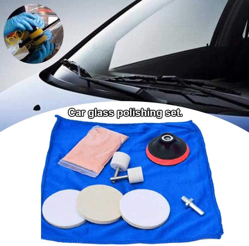 Herxsin 9pcs/Set Glass Polishing Kit,Deep Scratch Remover with Towel Car Polish Pad Cerium Oxide Powder Felt Polishing Wheel Set for Windscreen and Glass(Size:9pcs/Set) - Image 2