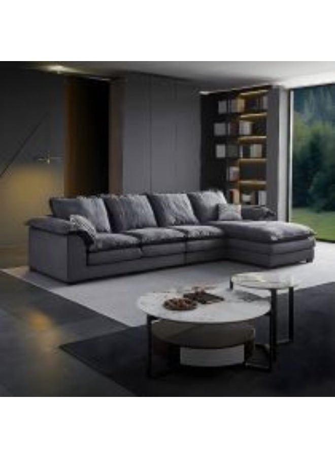 AL Zakharef Furniture Modern L-Shaped Fabric Sofa with Chaise Lounge, Deep Seating, Soft Cushions, Premium Grey 320 × 180 × 75 cm - Image 4
