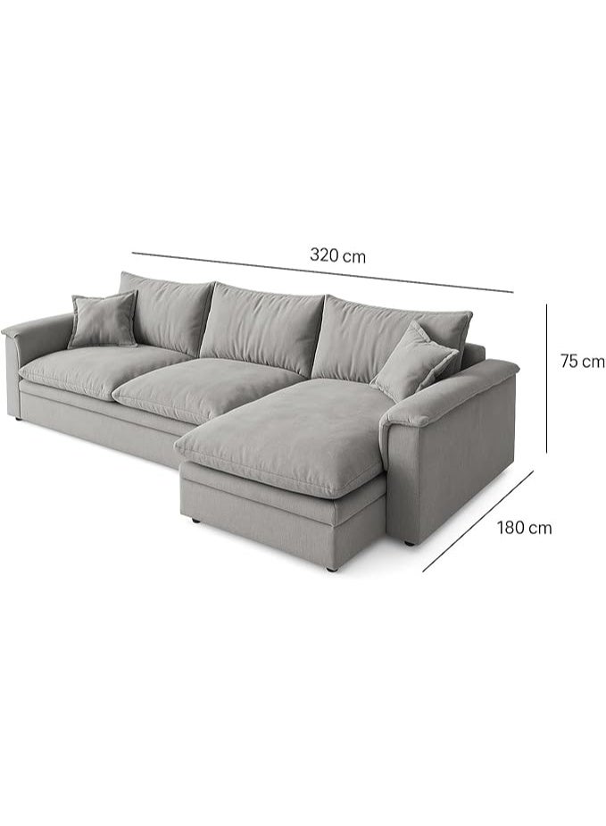 AL Zakharef Furniture Modern L-Shaped Fabric Sofa with Chaise Lounge, Deep Seating, Soft Cushions, Premium Grey 320 × 180 × 75 cm - Image 3